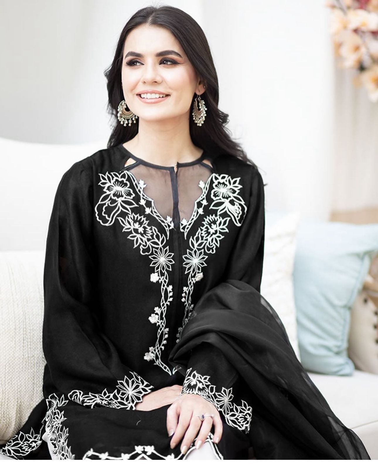 2 piece Black  Embroidered cutwork