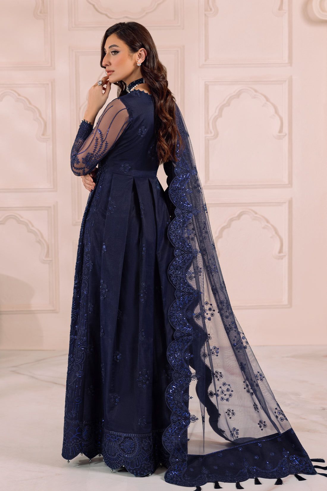 ALIZEH Embroidered Net Dress with Dupatta