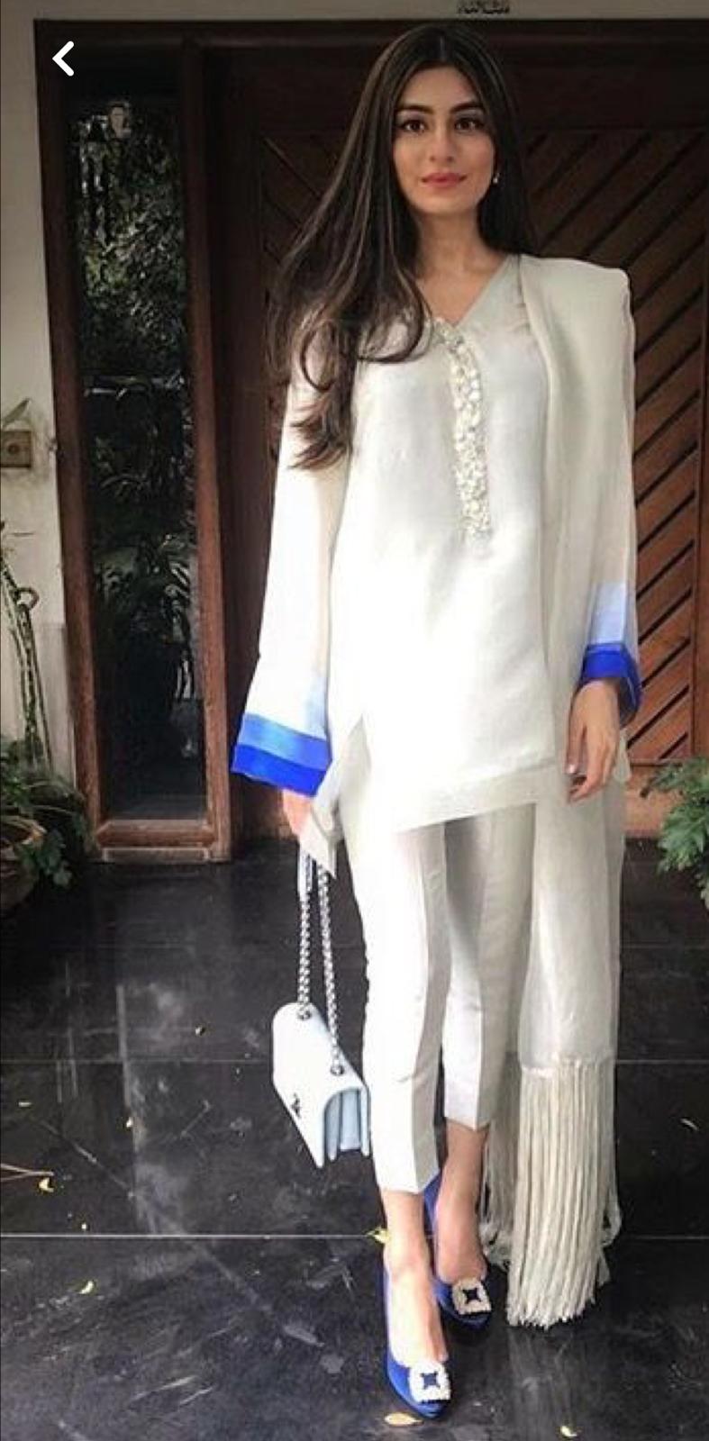 White glamour kurta with beads pearl Kora sequin hand work Embroidery