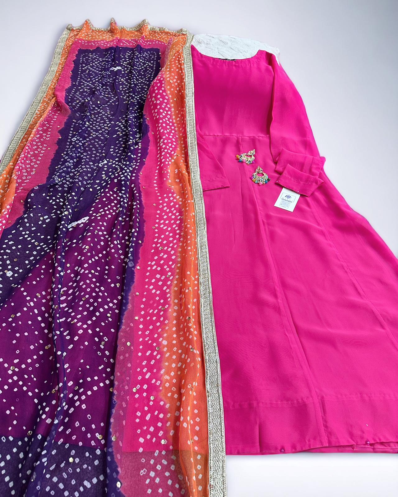 Two-piece set styled with chiffon Chunnri dupatta