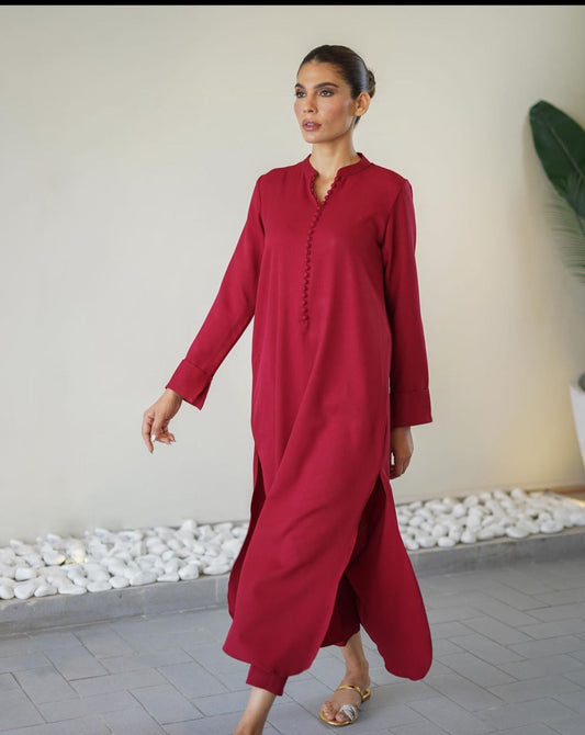 Crepe linen Co-ord Dress Red