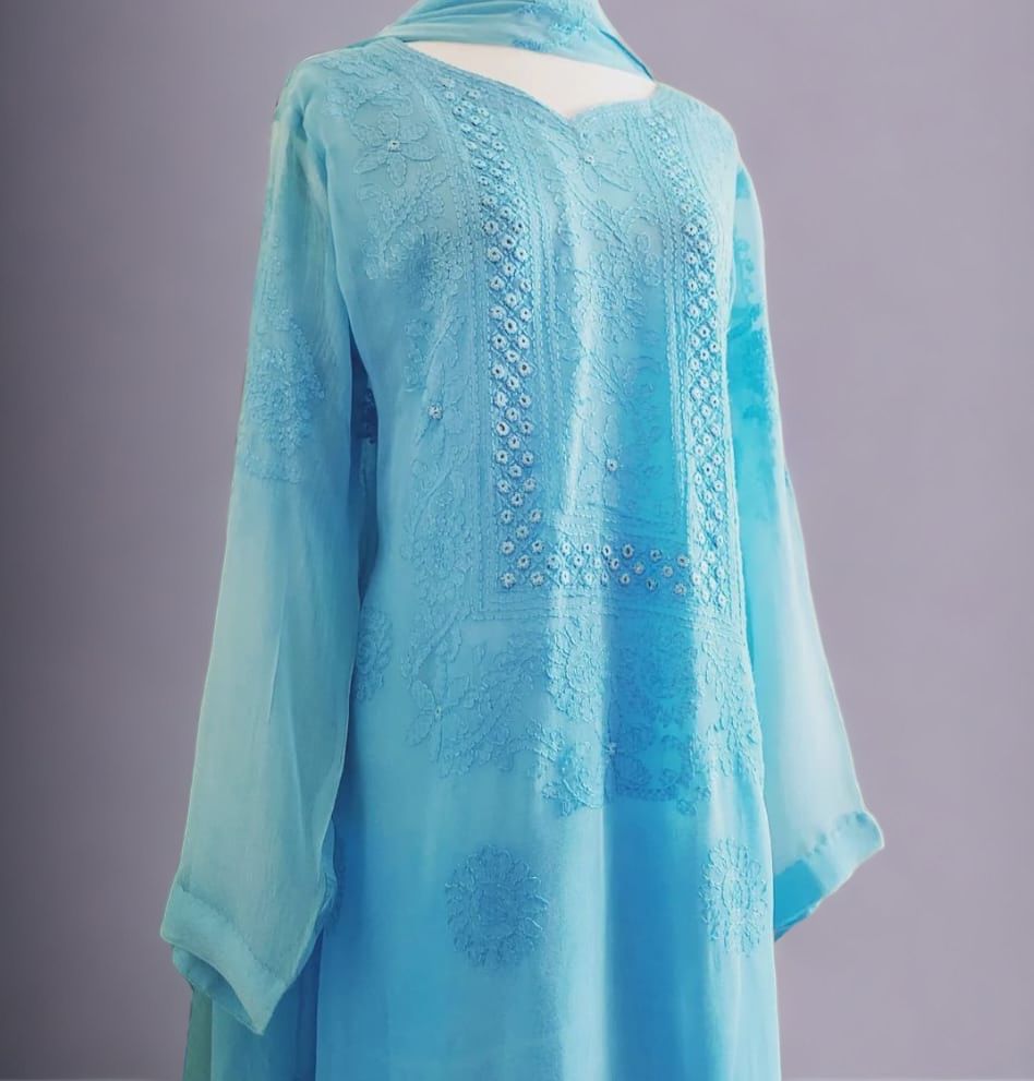 Embroidered chiffon and Silk Semi Formal dress